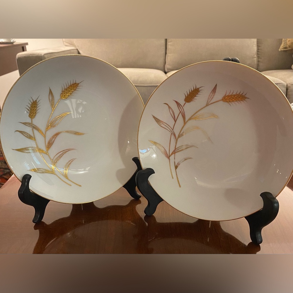 Vintage Japan Rakuyo Fine China Golden Autumn Set Of 2 Bowls 7.5”